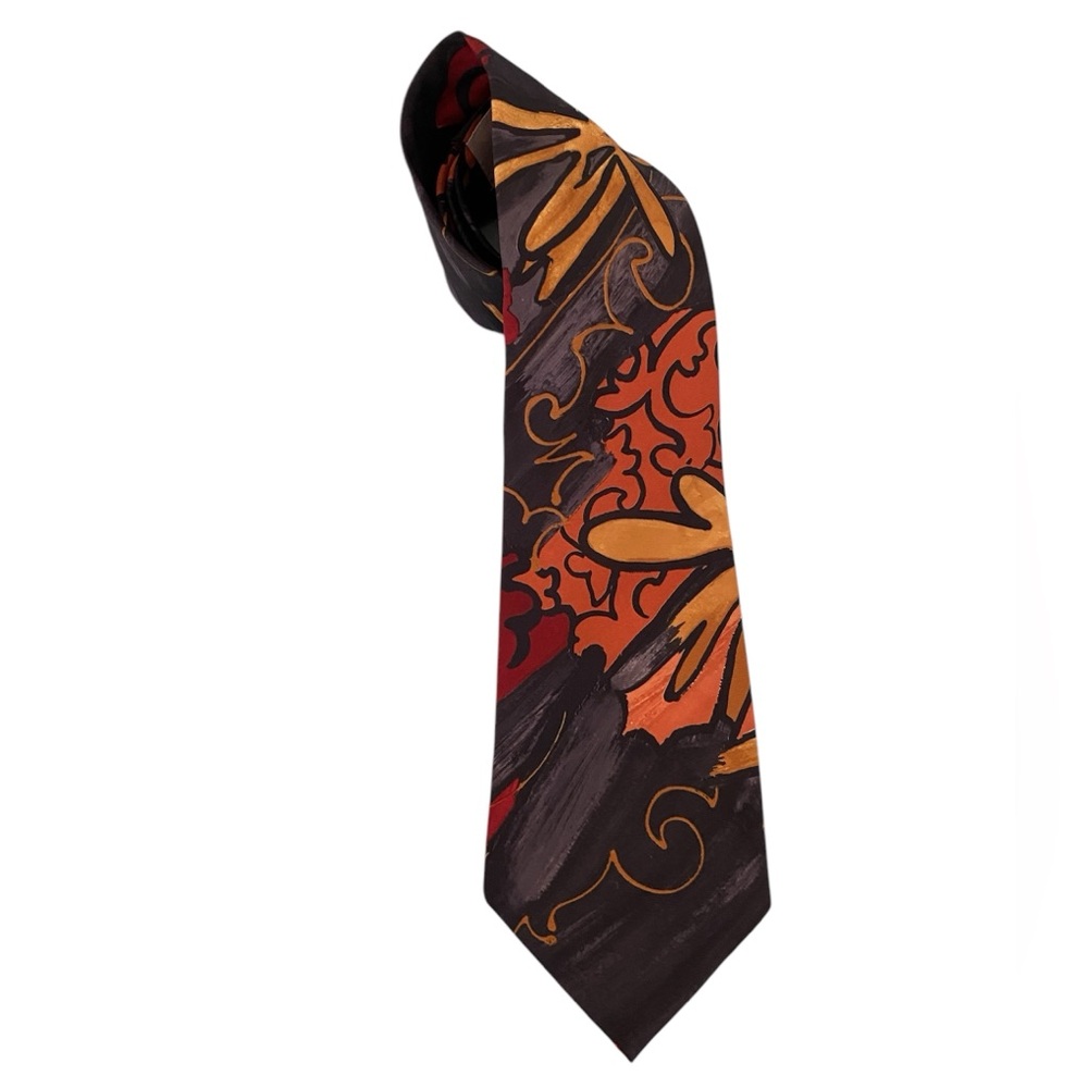 Hardy Amies London Abstract Patterned Tie in Black and Gold
